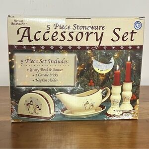 Royal Seasons 5 Piece Stoneware Accessory Set‎ Snowman Holiday Christmas